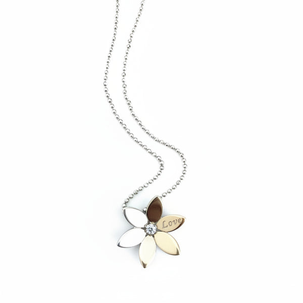 Love Petal Pendant, Solid Sterling Silver and Diamond