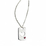 Open Heart Dog Tag, Solid Sterling Silver with Ruby 1